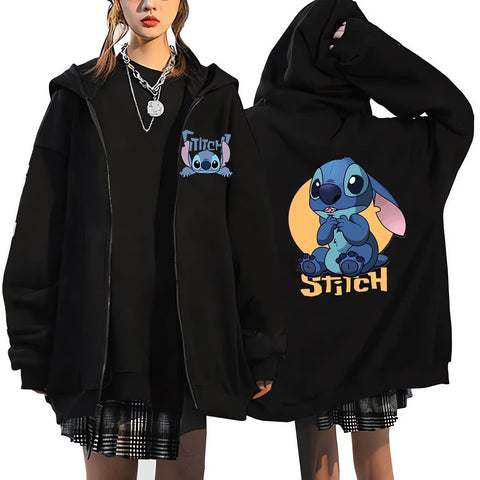 Black Stitch Zip Up Hoodie