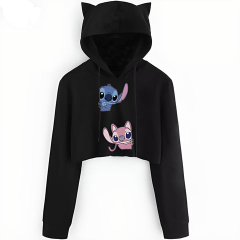 Stitch And Angel Crop Top Hoodie