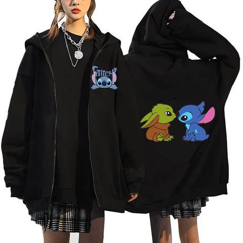 Stitch And Grogu Zip Up Hoodie