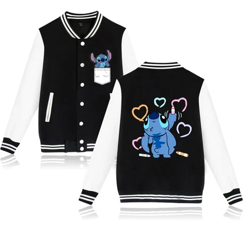 Stitch Coloring Hearts Baseball Jacket